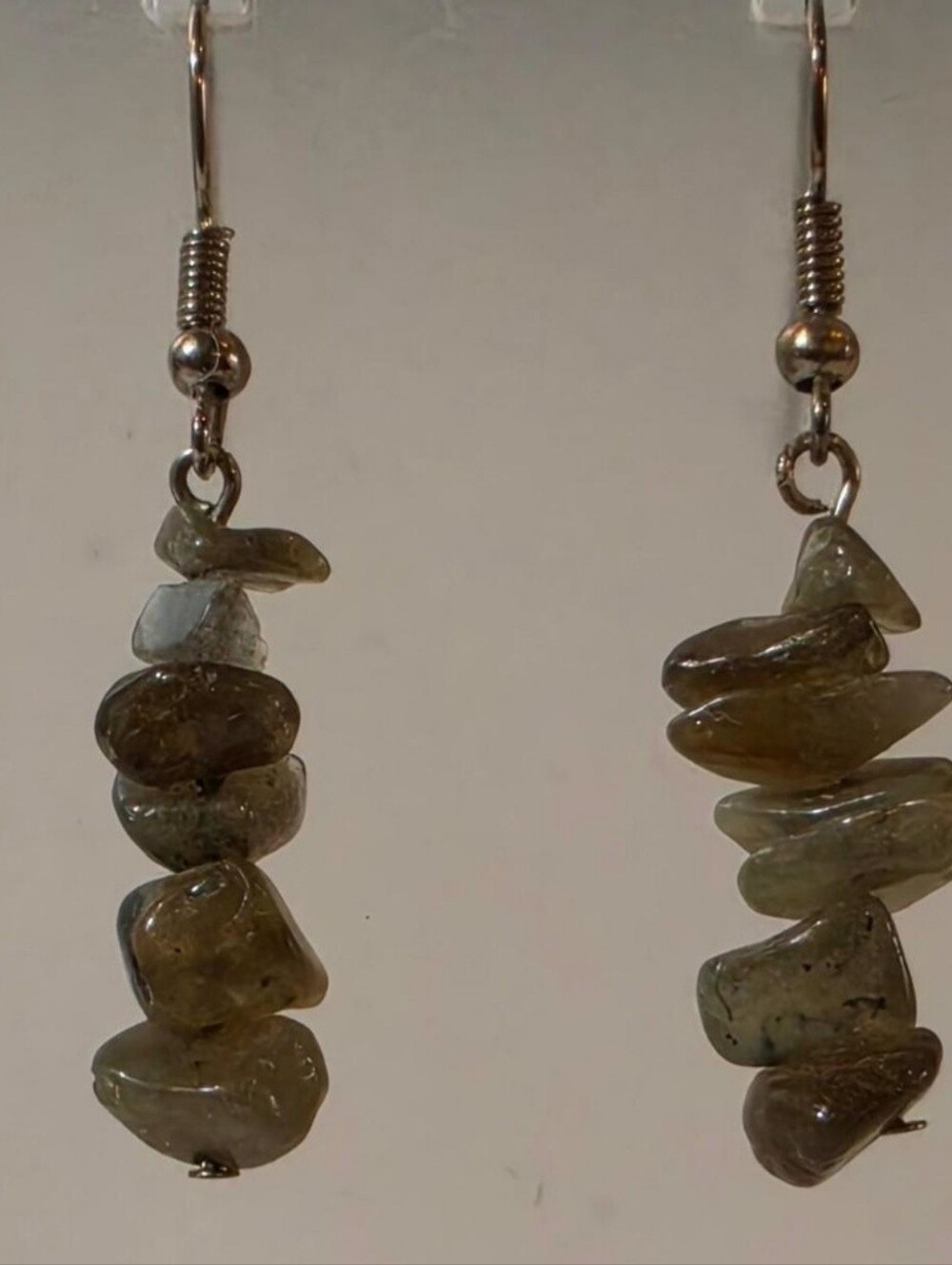 Handcrafted Natural Labradorite Chip Dangle Earrings Green